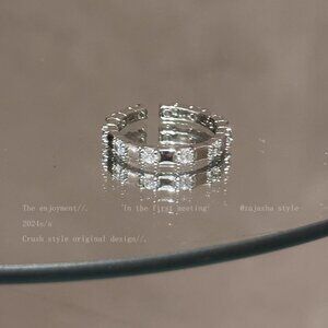 Silver CZ Open Ring Adjustable Rhinestone Band Ring Minimalist Ring